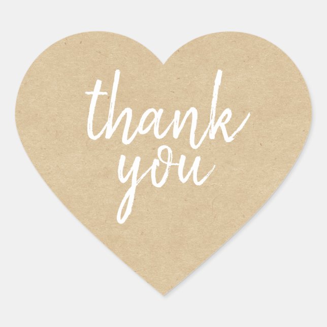 Chic Script Kraft Paper Thank You Gift Heart Label (Front)