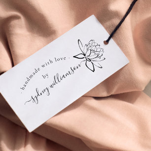 Chic Script Lotus Flower Custom Handmade With Love Rubber Stamp