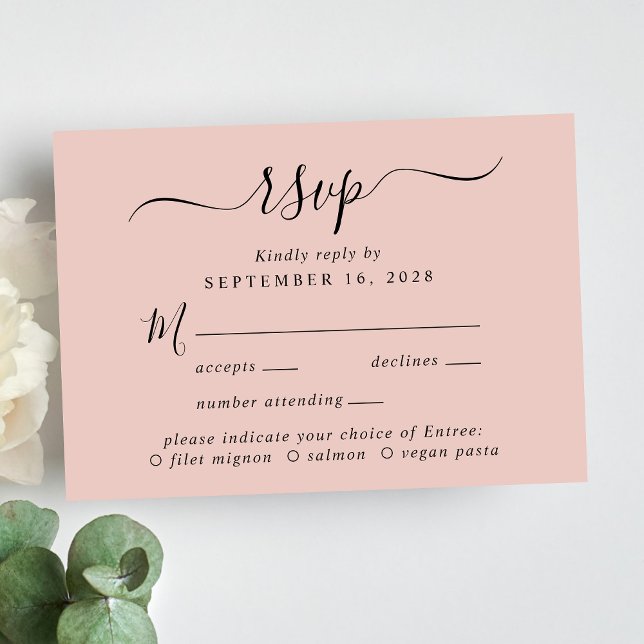 Chic Script Menu Choice Blush Pink Wedding RSVP (Creator Uploaded)