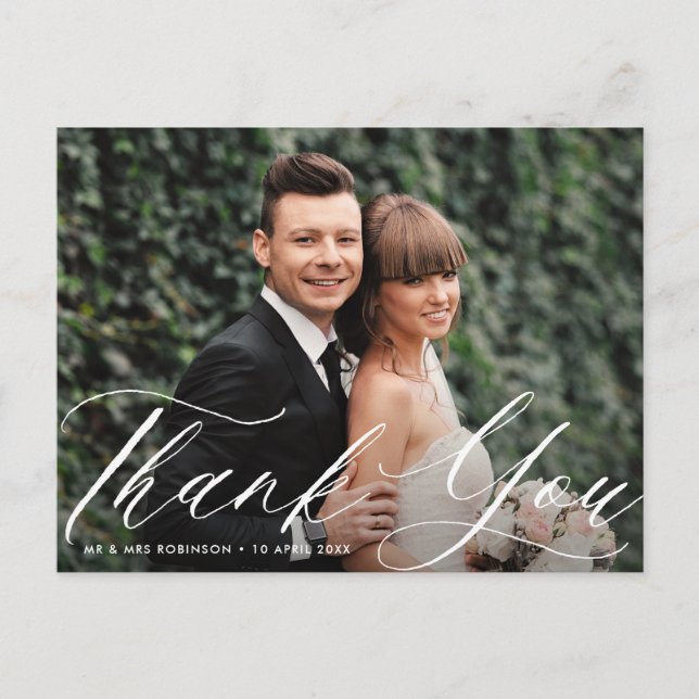 chic script merci typographie carte mariage (Devant)
