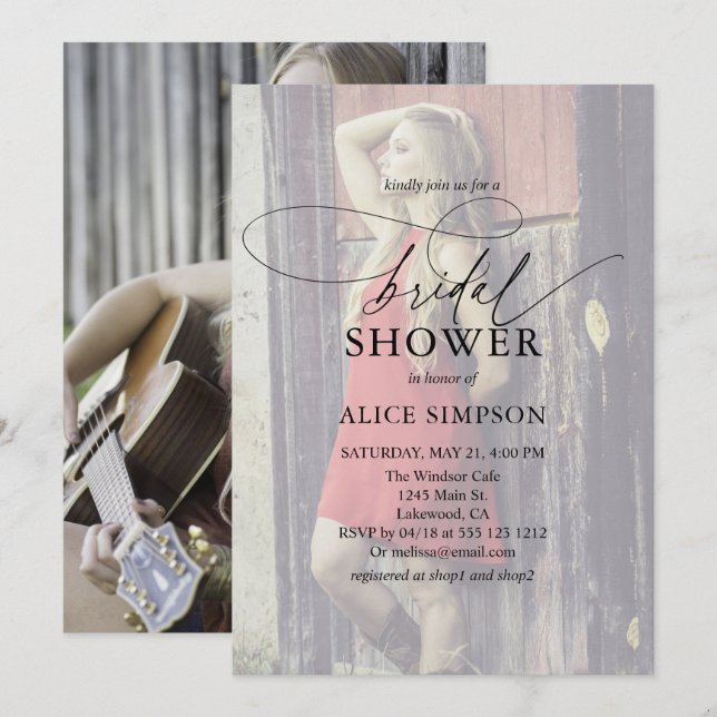Chic Script Modern Photo Bridal Shower Invitation (Front/Back)