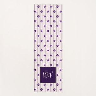 Chic Script Monogram Flowers Blush Violet Striped Yoga Mat
