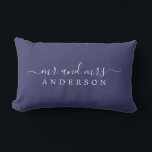 Chic Script Mr Mrs Navy Blue Newlywed Monogram Lumbar Pillow<br><div class="desc">Chic, modern monogrammed charcoal blue pillow with the text Mr and Mrs in white elegant script. Simply add your married name. Perfect gift for the newlywed couple. Exclusively designed for you by Happy Dolphin Studio. If you need any help or matching products please contact us at happydolphinstudio@outlook.com. We're happy to...</div>