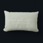 Chic Script Mr Mrs Pastel Green Newlywed Monogram Lumbar Pillow<br><div class="desc">Chic, modern monogram pastel green pillow with the text Mr and Mrs in white elegant script. Simply add your married name. Perfect luxury gift for the newlywed couple. Exclusively designed for you by Happy Dolphin Studio. If you need any help or matching products please contact us at happydolphinstudio@outlook.com. We're happy...</div>