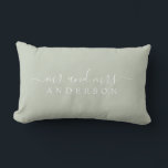 Chic Script Mr Mrs Pastel Green Newlywed Monogram Lumbar Pillow<br><div class="desc">Chic, modern monogram pastel green pillow with the text Mr and Mrs in white elegant script. Simply add your married name. Perfect luxury gift for the newlywed couple. Exclusively designed for you by Happy Dolphin Studio. If you need any help or matching products please contact us at happydolphinstudio@outlook.com. We're happy...</div>
