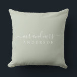Chic Script Mr Mrs Pastel Green Newlywed Monogram Throw Pillow<br><div class="desc">Chic, modern monogrammed pillow with the text Mr and Mrs in white elegant script on a pastel green background. Simply add your married name. Perfect gift for the newlywed couple. Exclusively designed for you by Happy Dolphin Studio. If you need any help or matching products please contact us at happydolphinstudio@outlook.com....</div>