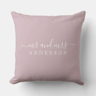 Chic Script Mr Mrs Pastel Purple Newlywed Monogram Throw Pillow