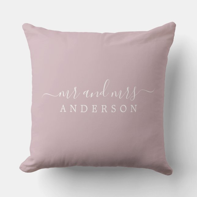 Chic Script Mr Mrs Pastel Purple Newlywed Monogram Throw Pillow (Front)