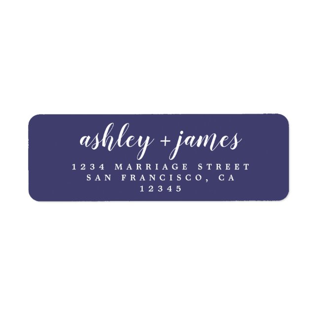 Chic Script Navy Blue Mariage Adresse de retour (Devant)