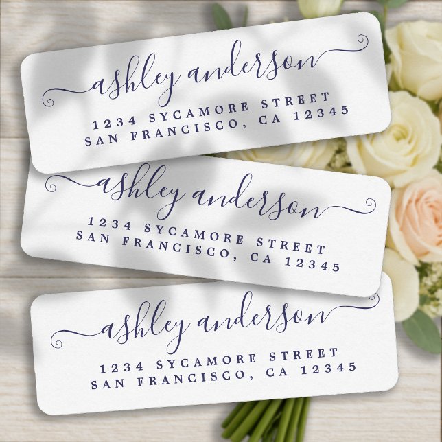 Chic Script Navy Blue Name Return Address (Creator Uploaded)