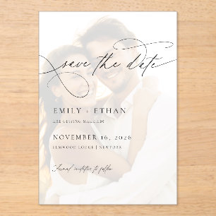 Chic Script Overlay Photo Wedding Save The Date Acrylic Invitations
