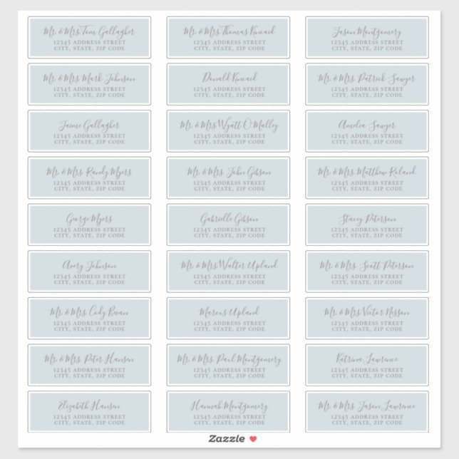 Chic Script Pale Blue Guest Address Labels (Sheet)