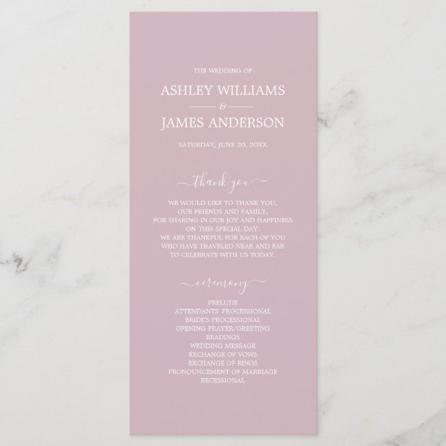 Chic Script Pastel Purple Simple Minimal Wedding Program (Front)
