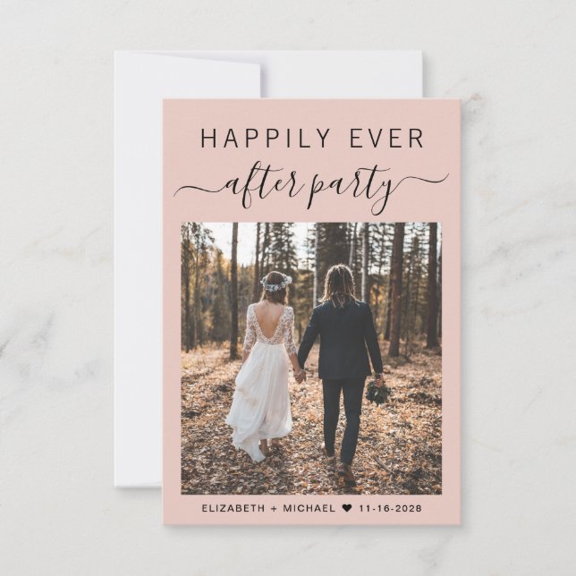 Chic Script Photo Blush Pink Wedding Reception Invitation (Front)