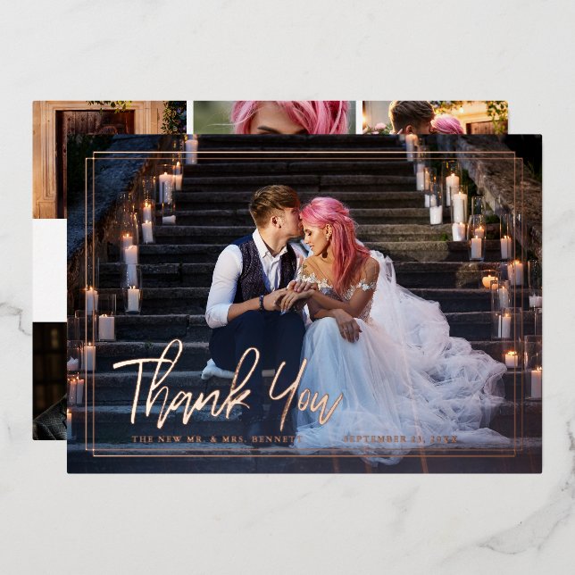 Chic Script | Photo Collage Wedding Thank You (Front/Back)