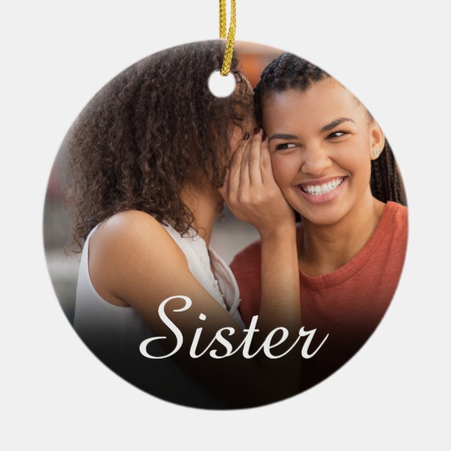 Chic Script Photo Girly Pink Sister Definition Ceramic Ornament (Front)