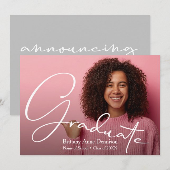 Chic Script Photo Graduation Announcement (Front/Back)