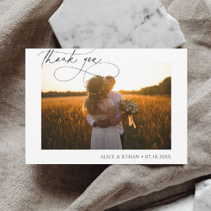 Chic Script Photo Minimalist Wedding Thank You Card