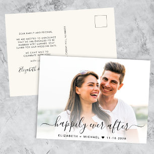 Chic Script Photo Overlay Cream Engagement Announcement Postcard