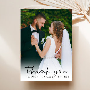 Chic Script Photo Overlay Cream Wedding Thank You Card