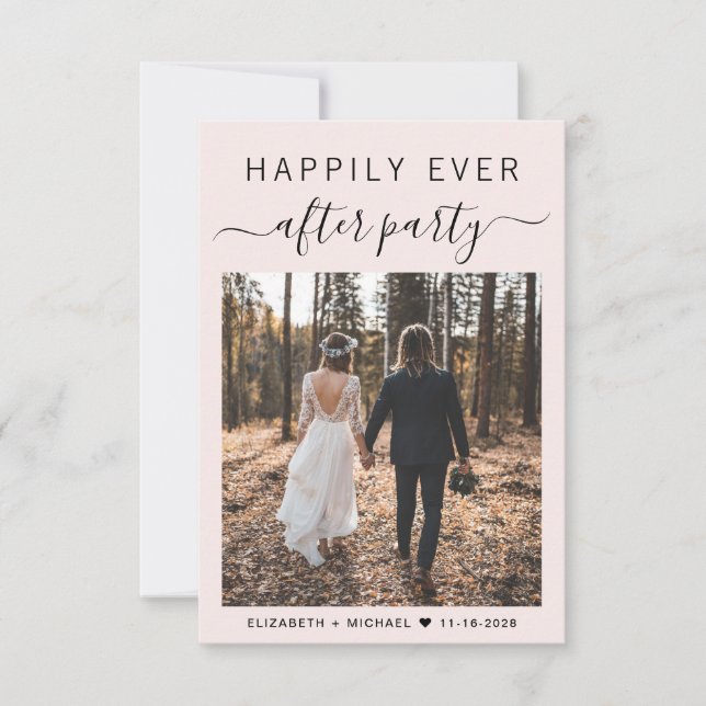 Chic Script Photo Pink Wedding Reception Invitation (Front)