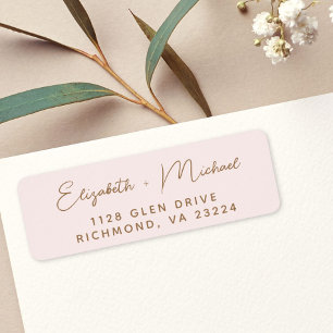 Chic Script Pink Gold Wedding Return Address