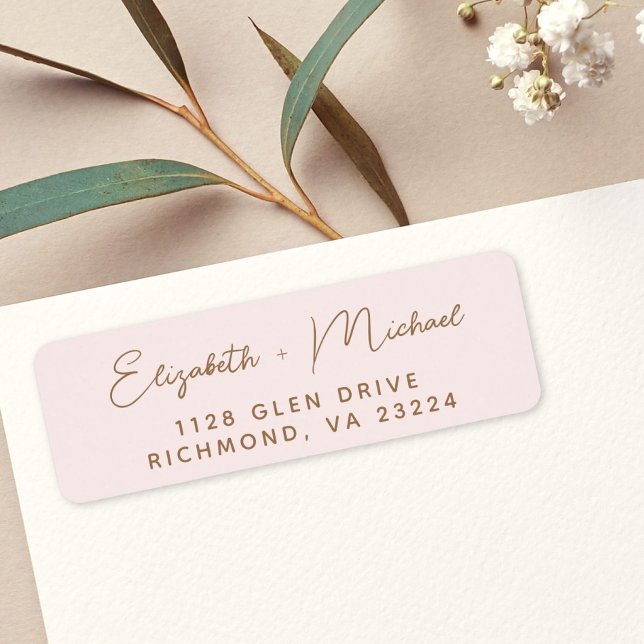Chic Script Pink Gold Wedding Return Address (Creator Uploaded)
