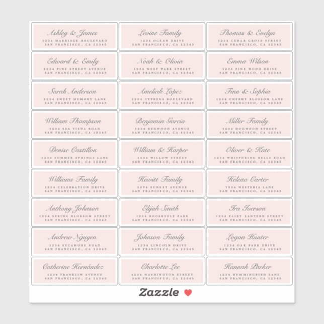 Chic Script Pink Wedding Guest Address Labels (Sheet)
