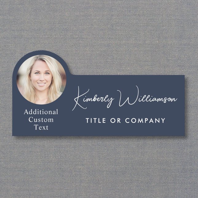 Chic Script Professional Blue Photo Name Tag (Chic Script Professional Blue Photo Name Tag)
