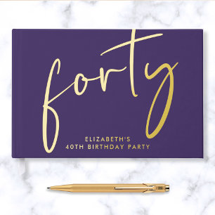 Chic Script Purple 40th Birthday Party Guest Book