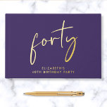 Chic Script Purple 40th Birthday Party Guest Book<br><div class="desc">Elevate her 40th birthday party with this elegant purple guestbook featuring real gold foil,  "forty" in a chic script and her name in simple lettering. Personalize the title on the spine and change the foil colour to silver or rose gold if desired.</div>