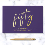 Chic Script Purple 50th Birthday Party Guest Book<br><div class="desc">Elevate her 50th birthday party with this elegant purple guestbook featuring real gold foil,  "fifty" in a large chic script and her name in modern typography. Personalize the title on the spine and change the foil colour to silver or rose gold if desired.</div>
