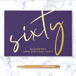Chic Script Purple 60th Birthday Party Guest Book<br><div class="desc">An chic purple guestbook for her 60th birthday party featuring genuine gold foil,  "sixty" in an elegant oversized script and her name in simple typography. Personalize the title on the spine and change the foil colour to silver or rose gold if desired.</div>