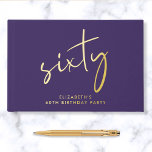 Chic Script Purple 60th Birthday Party Guest Book<br><div class="desc">An elegant purple guestbook for her 60th birthday party featuring real gold foil,  "sixty" in a chic script and her name in modern lettering. Personalize the title on the spine and change the foil colour to silver or rose gold if desired.</div>