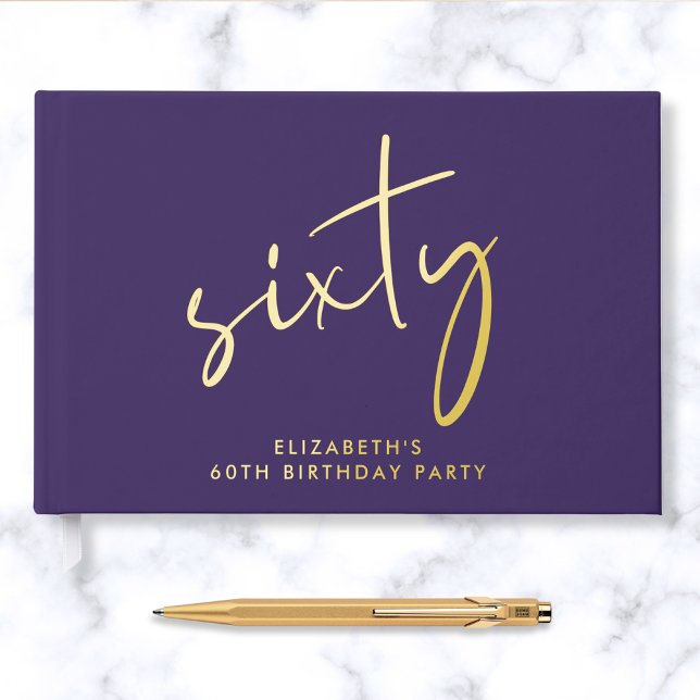 Chic Script Purple 60th Birthday Party Guest Book (Creator Uploaded)