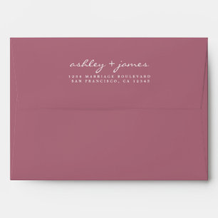 Chic Script Purple Cassis Wedding Return Address Envelope