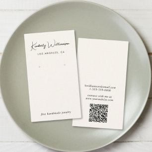 Chic Script QR Code Cream Earring Display Card