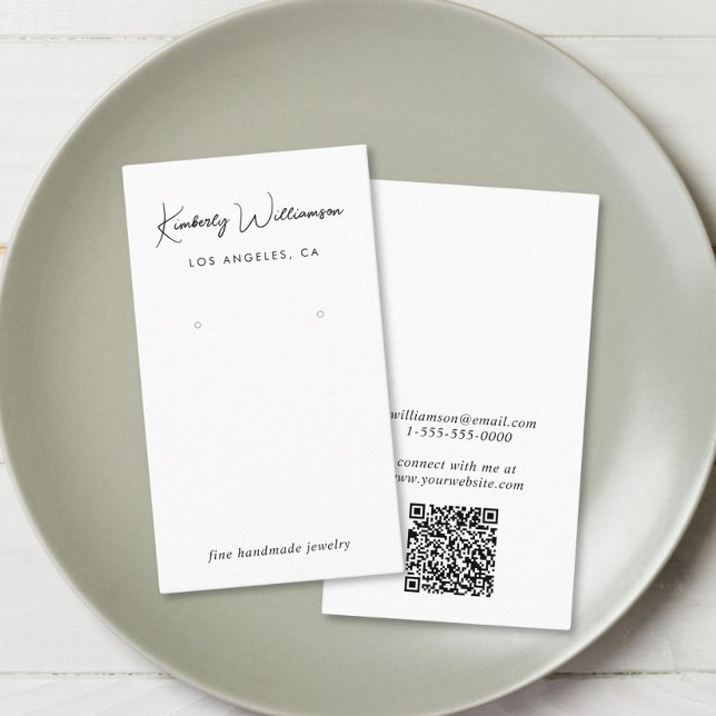 Chic Script QR Code Earring Display Card (Empower your name in our signature script as your logo and brand identity)