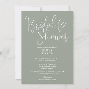 Chic Script QR Code Photo Sage Green Bridal Shower Invitation