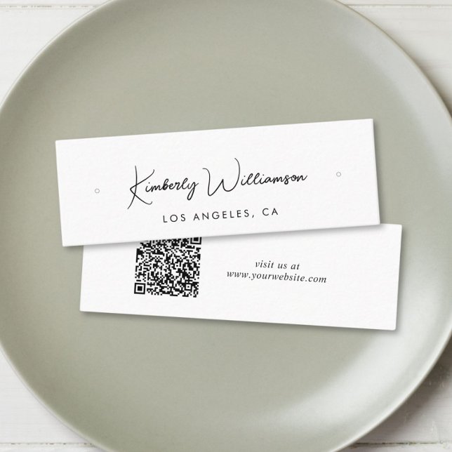 Chic Script QR Code Stud Hoop Earring Display Card (Empower your name in our signature script as your logo and brand identity)