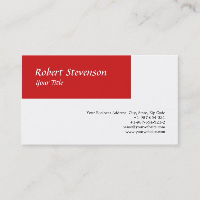 Chic Script Red White Minimalist Design Business Card (Front)