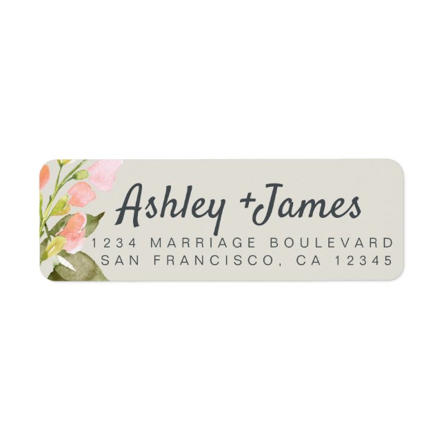 Chic Script rose Mariage Floral Adresse de retour (Devant)