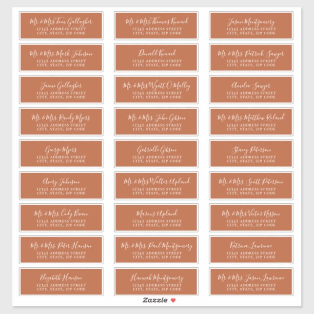 Chic Script Rust Orange Guest Address Labels (Sheet)