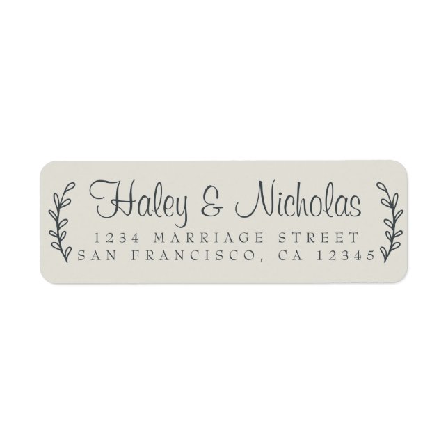 Chic Script Rustic Foliage Wedding Return Address  (Front)