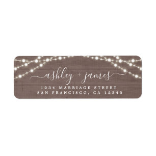 Chic Script Rustic Lights Mariage Adresse de retou
