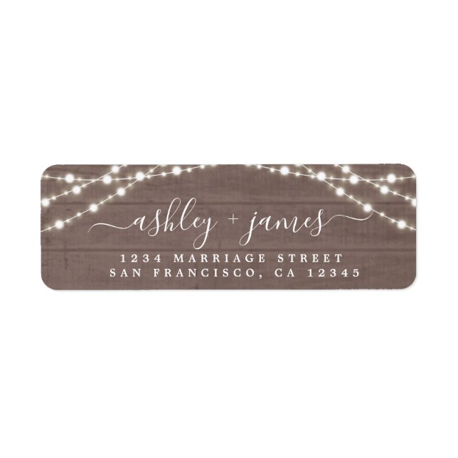 Chic Script Rustic Lights Mariage Adresse de retou (Devant)