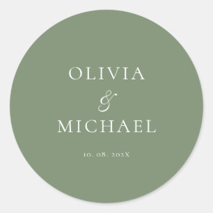 Chic Script Sage Green Minimalist Wedding Classic Round Sticker