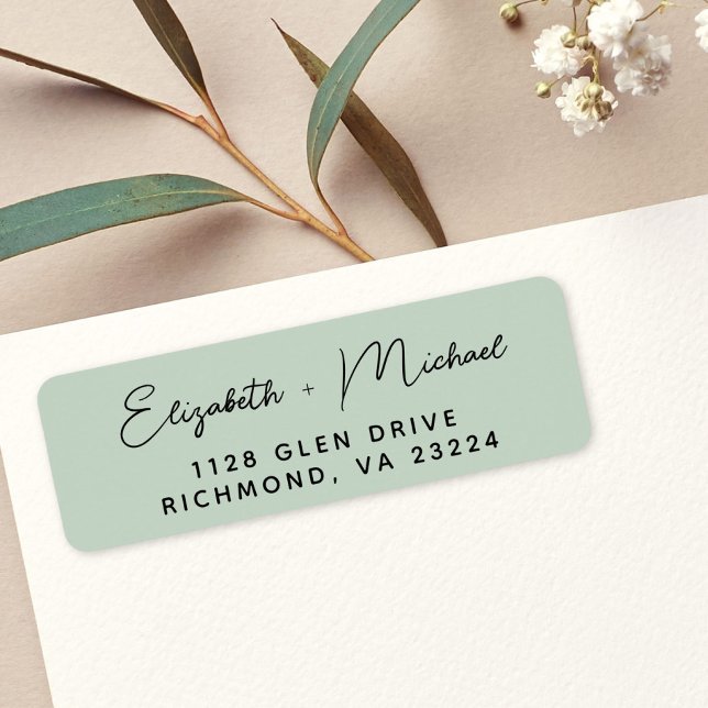 Chic Script Sage Green Wedding Return Address (Creator Uploaded)