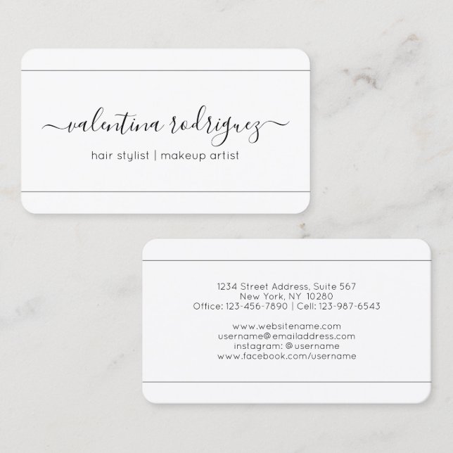 Chic Script Signature Elegant Modern Black & White Business Card (Front/Back)