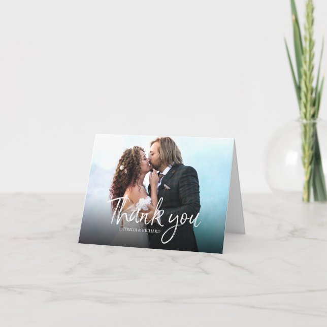 Chic Script Simple Elegant Wedding Thank You Photo Card (Front)